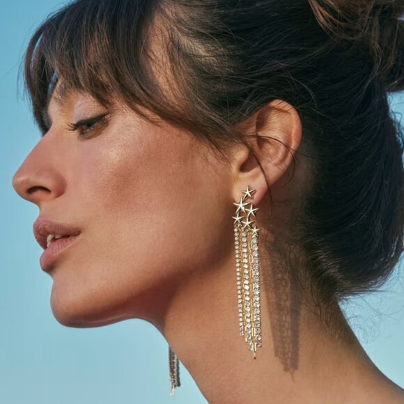 NWT NEW Kendra Scott Gold Pavé Star Multistrand Cassidy Statement Earrings - Picture 2 of 9